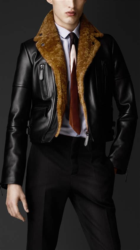 burberry prorsum black shearling jacket|burberry men's shearling jacket.